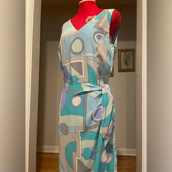 Y2K 90s Spenser Jeremy 100% Silk Mod Printed Faux Wrap Maxi Sun Dress - Picture 1 of 8